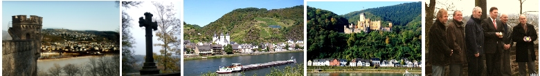 Mosel-Camino v.l. Blick vonSchloss Stolzenfels auf Lahnstein (Lahn-Camino), Karden, Koblenz-Stolzenfels, Erstbergabe der Jakobsmuschel fr Beschilderung Mosel-Camino